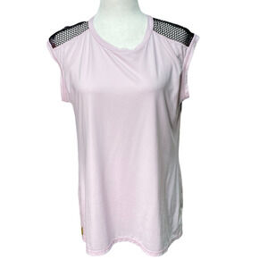 ALALA | sz L Women's Light Pink/Black Mesh Back Sheer Lightweight Active Tee